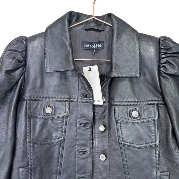 NEW Retrofete Ada Leather Cropped Jacket Black Size XS - Picture 8 of 11
